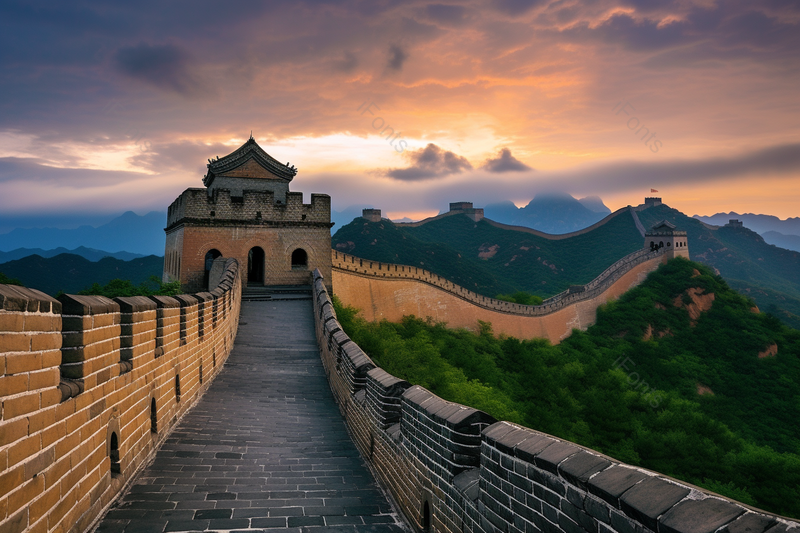 北京旅游景点落日夕阳下的雄伟长城,高清,摄影图,摄影图片,图片大全,摄影图免费下载